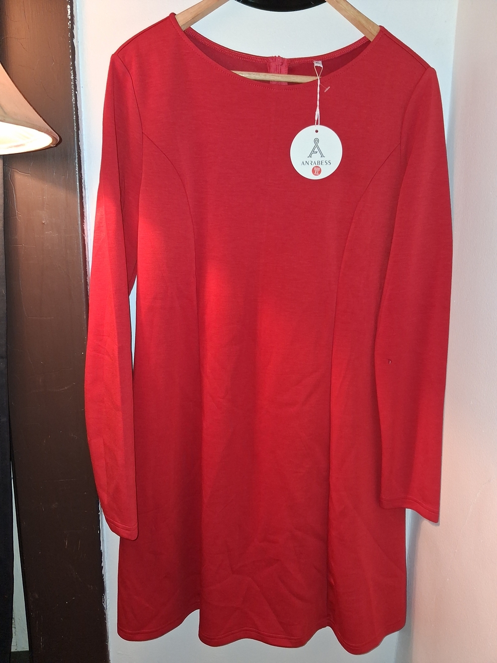 Anrabess Red Long Sleeve A-Line Dress